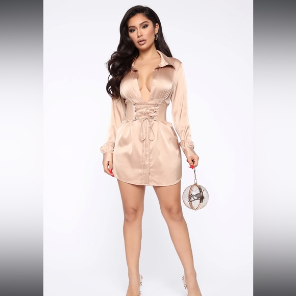 Fashion Nova Mocha Satin Mini Dress - Picture 4 of 7